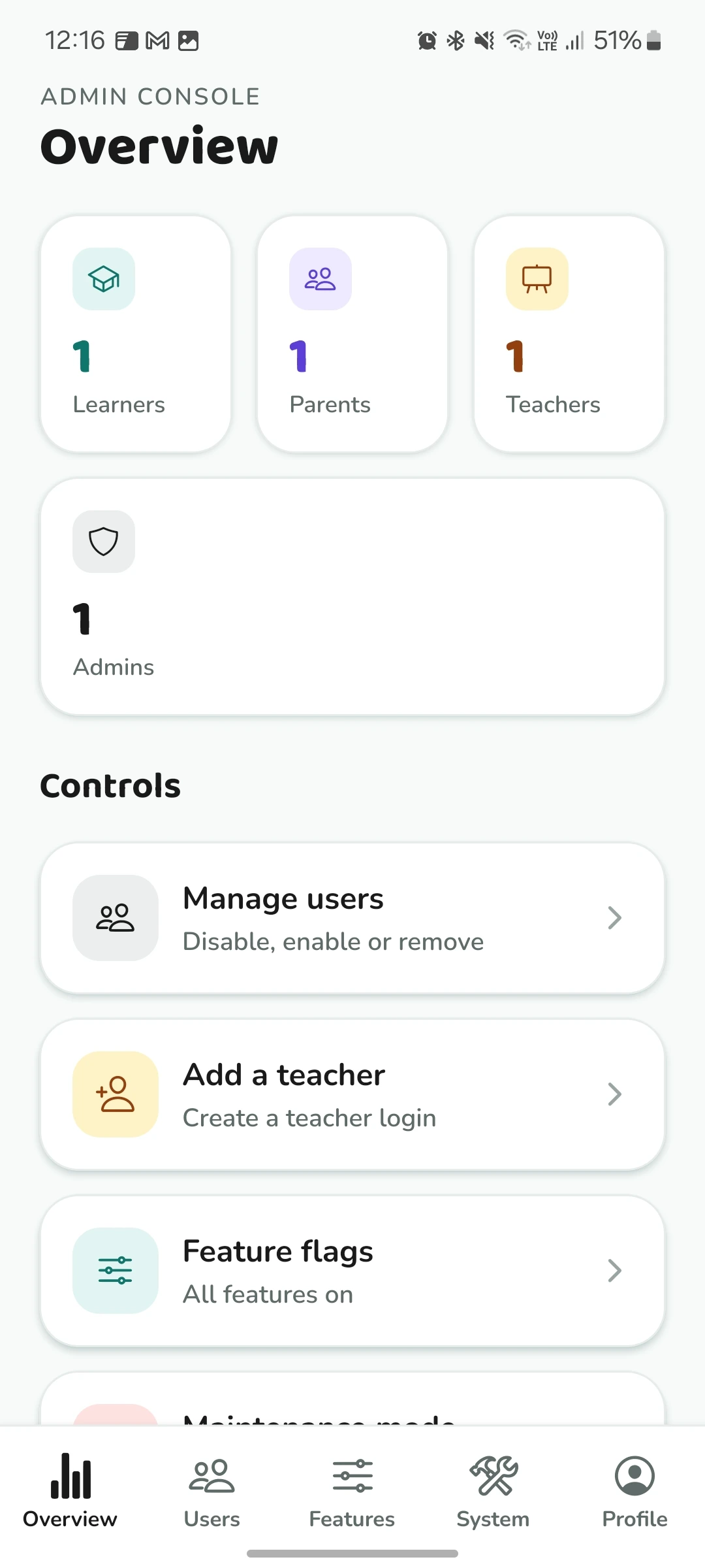 Ndlelehle app: Admin console